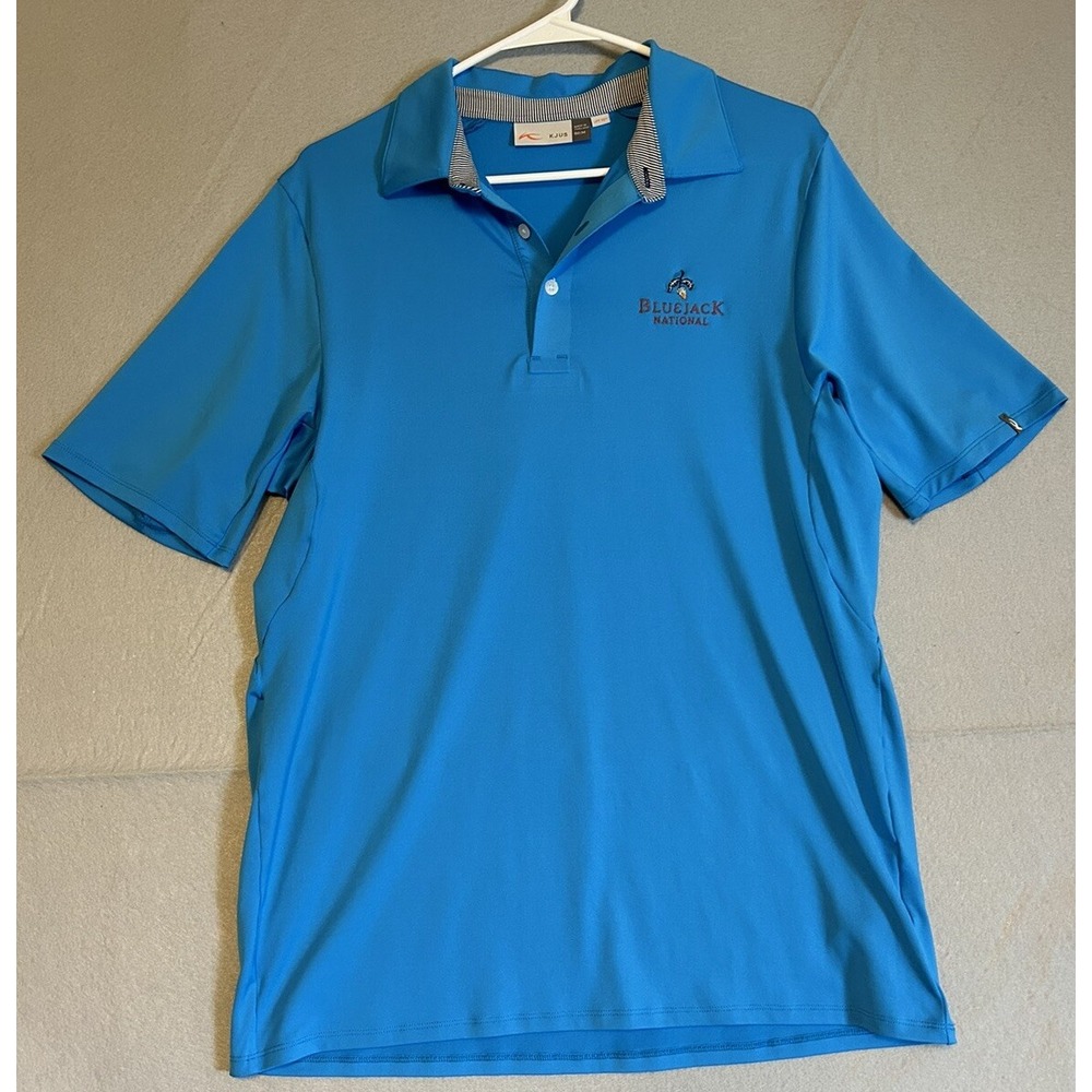 KJUS Mens Size 50/M Soren Solid Blue Short Sleeve Stretch UPF 50 Polo Chest Logo